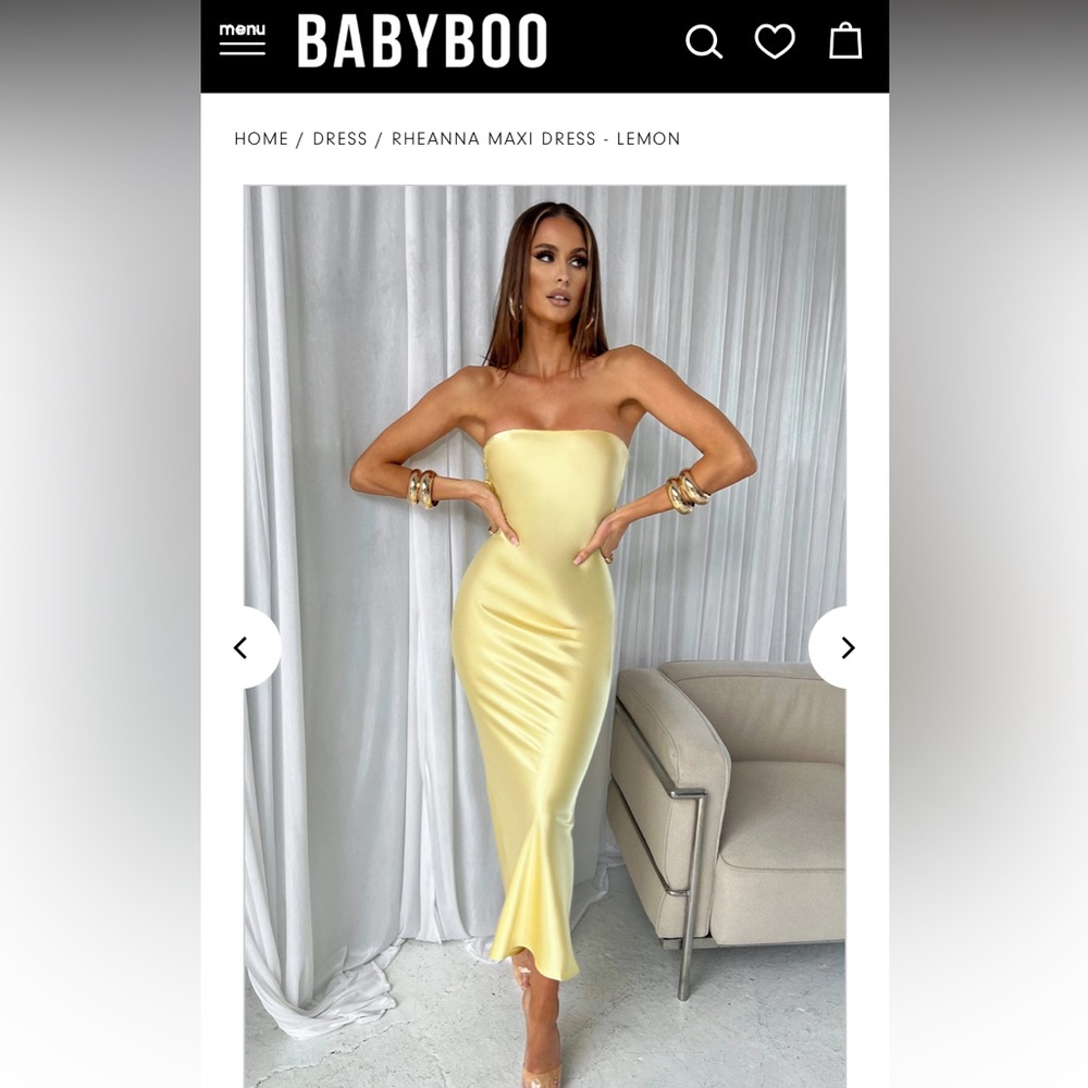 Babyboo Strapless Yellow Satin Maxi Dress